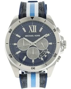 Michael Kors MK8950 - Brecken Chronograph Silicone Strap with Admiral Blue PVC Inlay Watch | Fashion Watches