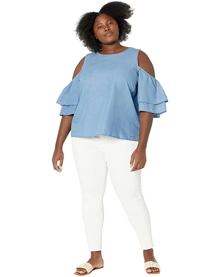 MICHAEL Michael Kors Plus Size Tencel Cold-Shoulder Ruffle Top | Shirts & Tops 4 MICHAEL Michael Kors Plus Size Tencel Cold-Shoulder Ruffle Top | Shirts & Tops - Image 4