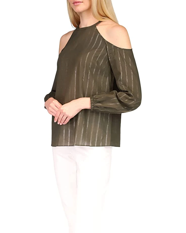 MICHAEL Michael Kors Metallic Stripe Cold-Shoulder Top | Shirts & Tops 2 MICHAEL Michael Kors Metallic Stripe Cold-Shoulder Top | Shirts & Tops - Image 2