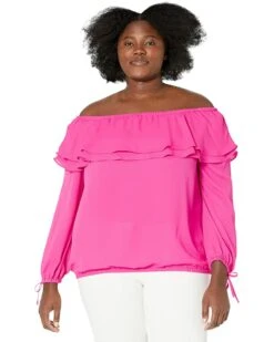 MICHAEL Michael Kors Plus Size Ruffle Peasant Top | Shirts & Tops -Michael Kors Sales 716C 9EMMPL. AC SR736920