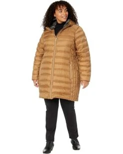 MICHAEL Michael Kors Plus Size Long Zip Front Down Packable M865169B63 | Coats & Outerwear