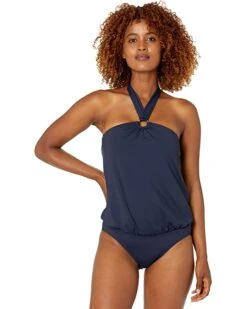 MICHAEL Michael Kors Iconic Solids Logo Ring Trim Halter Blouson One-Piece With Hidden U Wire | Swimwear -Michael Kors Sales 71O7PvFkl1S. AC SR736920