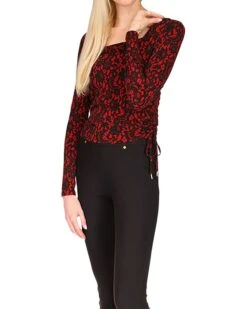 MICHAEL Michael Kors Petite Lace Square Neck Ruched Long Sleeve Top | Shirts & Tops