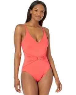 MICHAEL Michael Kors Iconic Solids Sash Logo Trim V-Neck One-Piece with Removable Soft Cups | Swimwear -Michael Kors Sales 71aRlnnWRzL. AC SR736920