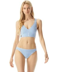 MICHAEL Michael Kors Logo Stripe V-Neck Crop Top | Swimwear