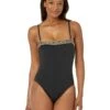 MICHAEL Michael Kors Logo Elastic Solids Square Neck One-Piece | Swimwear