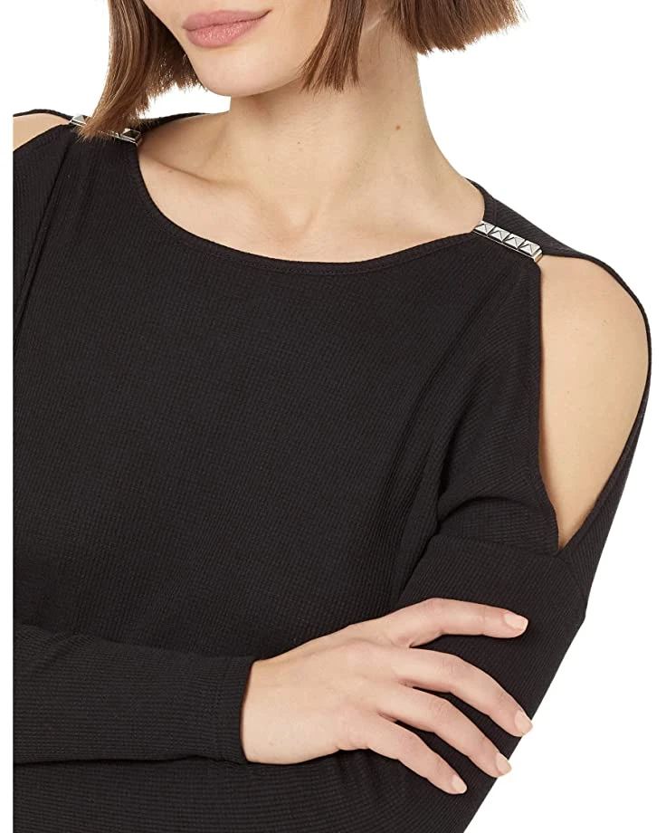 MICHAEL Michael Kors Petite Waffle Stud Cold-Shoulder Top | Shirts & Tops 3 MICHAEL Michael Kors Petite Waffle Stud Cold-Shoulder Top | Shirts & Tops - Image 3
