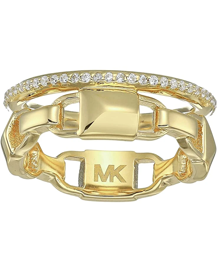 Michael Kors Precious Metal-Plated Sterling Silver Mercer Link Pavé Halo Ring | Rings 1 Michael Kors Precious Metal-Plated Sterling Silver Mercer Link Pavé Halo Ring | Rings