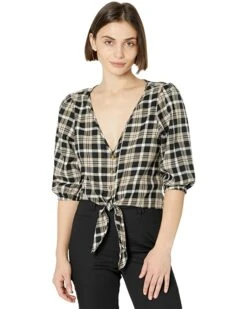 MICHAEL Michael Kors Petite Yarn-Dye Flannel Tie Front Top | Shirts & Tops