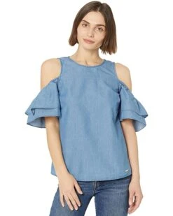 MICHAEL Michael Kors Petite Tencel Cold-Shoulder Ruffle Top | Shirts & Tops