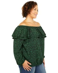 MICHAEL Michael Kors Plus Size Mega Cheetah Ruffle Peasant Top | Shirts & Tops -Michael Kors Sales 81qnWHc lLL. AC SR736920