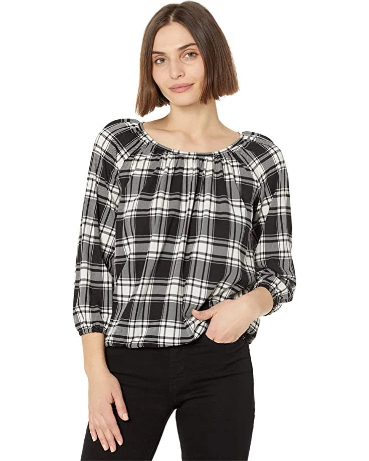 MICHAEL Michael Kors Petite Buffalo Check Peasant Top | Shirts & Tops 1 MICHAEL Michael Kors Petite Buffalo Check Peasant Top | Shirts & Tops