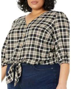 MICHAEL Michael Kors Plus Size Yarn-Dye Flannel Tie Front Top | Shirts & Tops -Michael Kors Sales 91gCAPS7AUL. AC SR736920